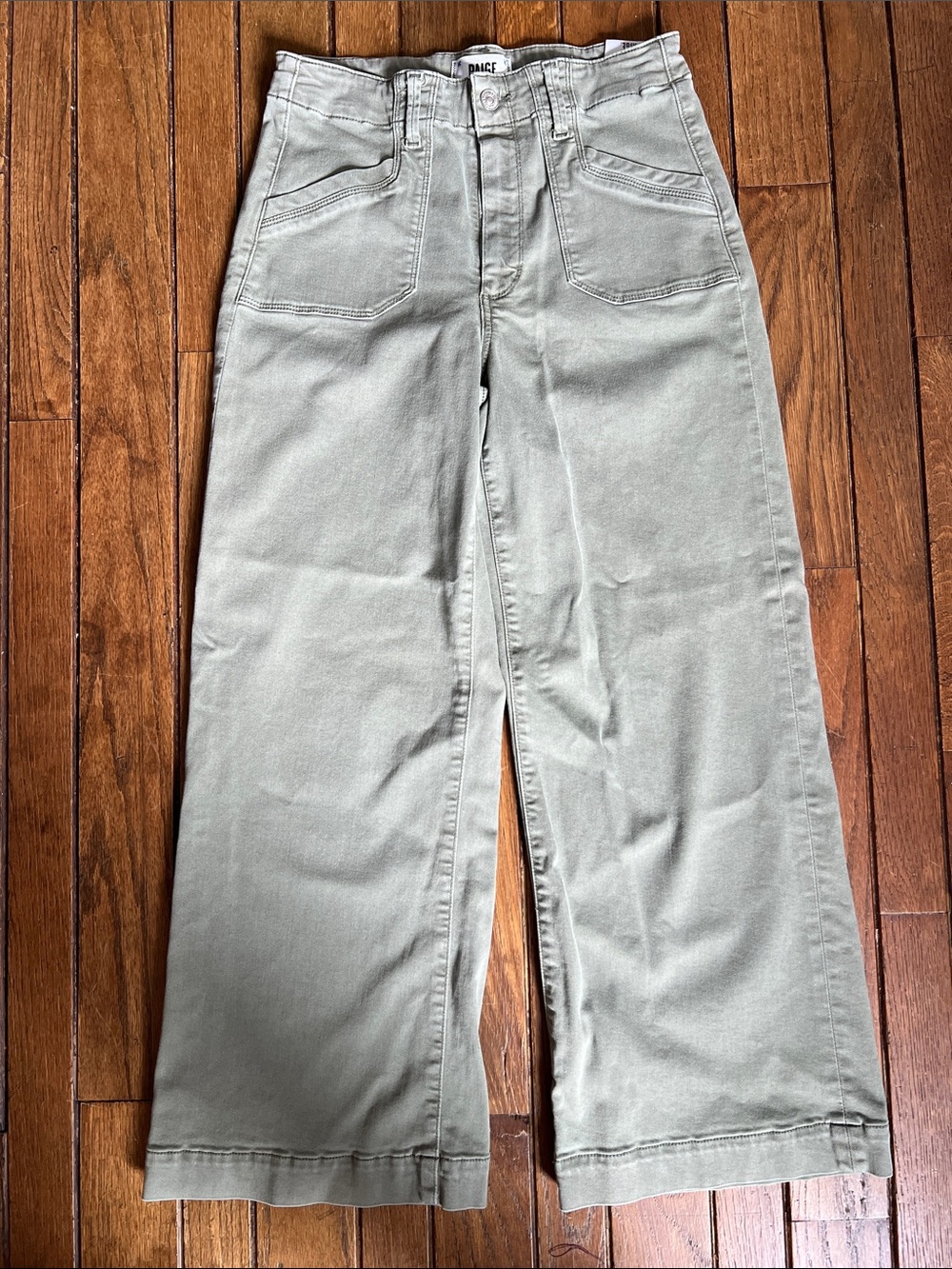 PAIGE Vintage Ivy Green Aneesa Wide Leg Jeans Pants Size 27 Like New